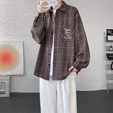 衬衫男春季新款港风宽松大码刺绣格子衬衣CS121-P35，男装衬衫，星座214-3