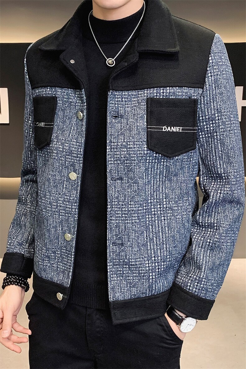 2023秋冬新款修身拼色翻领毛呢大衣男夹克外套男N8868-p120,男装毛呢大衣,电商D303