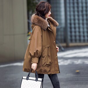 派克服女2021新款冬濑兔毛内胆可脱卸皮草外套中长款图片
