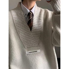 杏色V领毛衣男美式高级感情侣针织衫复古慵懒风低领外套MY38，男装针织衫/毛衣，星座1116A（原606A-3）