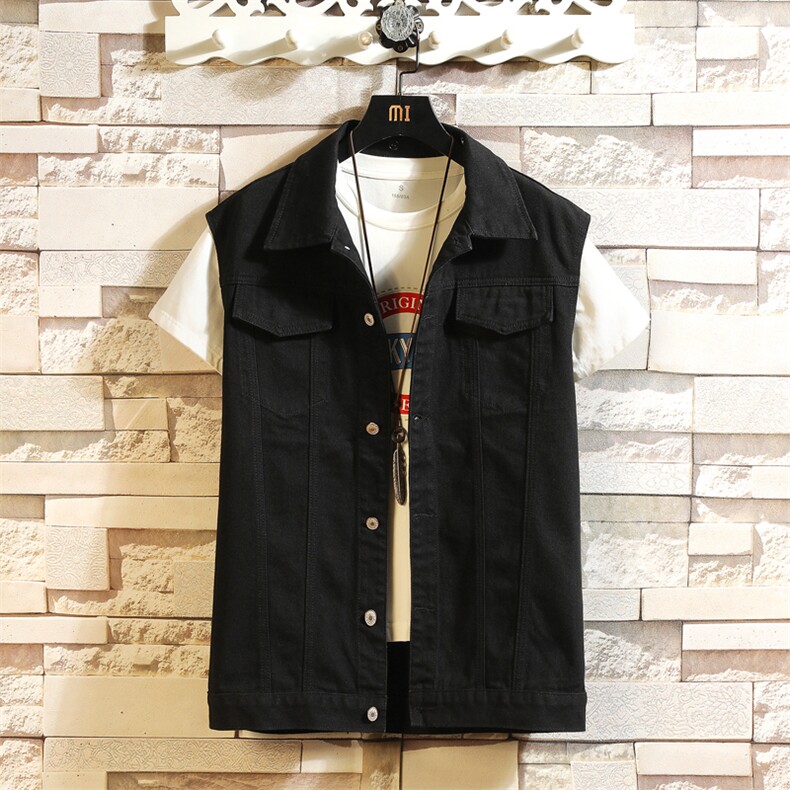 MJ205-48-限价78牛仔大码网格马甲男工装ins无袖坎肩外穿潮牌春，男装工装外套，星座103A