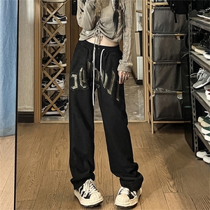潮牌ins宽松直筒拖地阔腿裤美式高街刺绣休闲裤运动裤 K7335-P37图片