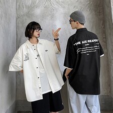 【】A003-HC2021-P40夏装新款个性港风短袖衬衫情侣，男装衬衫，电商A003
