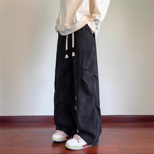 扎染重磅工装卫裤男款冬季阔腿宽松直筒休闲裤子男生ZXK450 P39图片