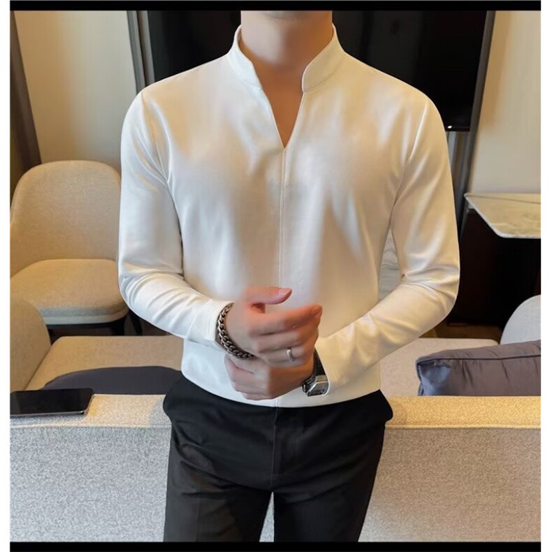 2025春秋季长袖T恤男士商务休闲V领T恤男上衣通勤打底衫男，男装T恤，星座506A