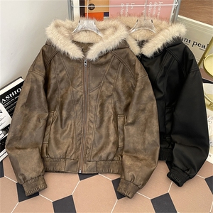 美式高街解构毛领连帽棉服男女cleanfit宽松潮流棉衣M0276-P140图片