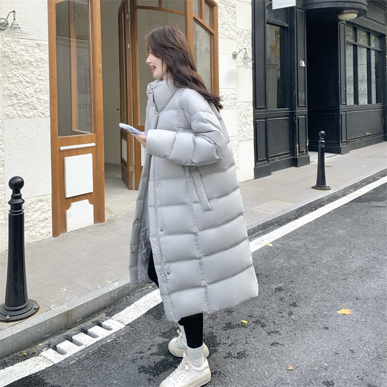 灰色立领中长款泡芙羽绒服女冬2025超火好看高级小众加厚保暖外套,女装羽绒服,2C016