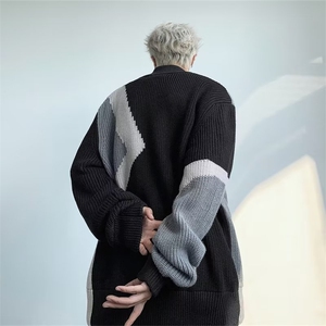 半拉链毛衣男韩版潮流拼色高街帅2023冬季新款ins针织衫MZ160-P53图片
