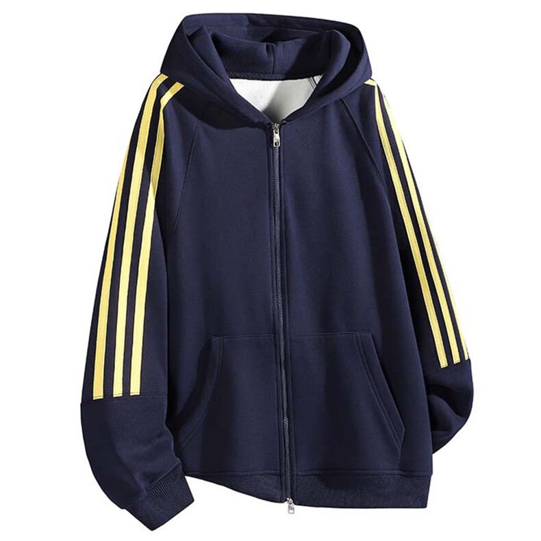 抖音得物二开25秋冬重磅全棉三条杠织带连帽卫衣开衫外套W71图片