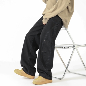 牛仔裤男美式高街潮牌vibe裤子直筒宽松阔腿裤 A080-9002-P55控78图片