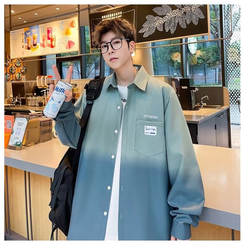 新款长袖衬衫男士春夏季渐变潮牌痞帅宽松休闲防晒外套上衣服,男装衬衫,星座1013