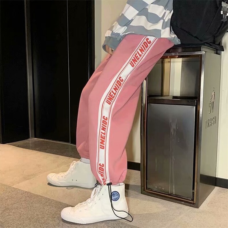新款设计超火2021嘻哈裤男士ins串标裤灰色街头束脚裤K1173-P28,男装休闲裤,星座512-4