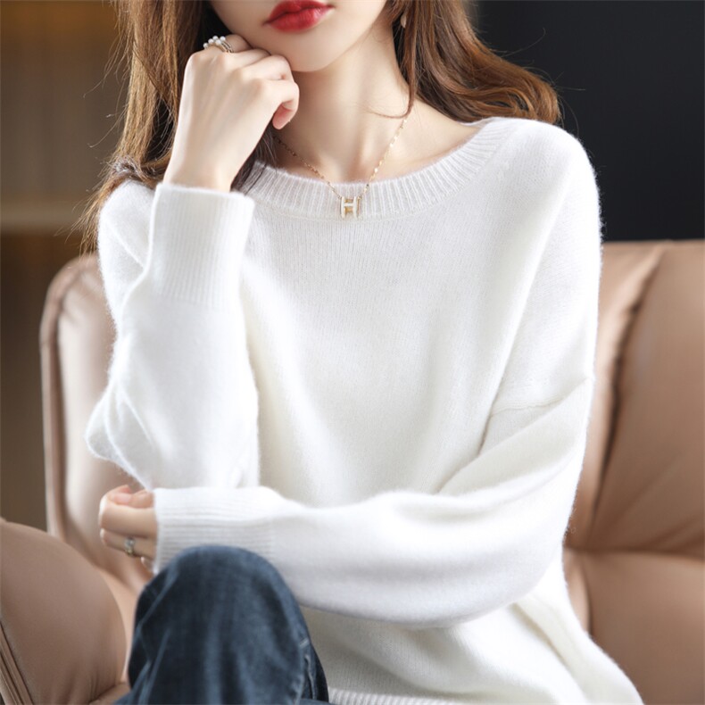 羊绒衫女22秋冬新款圆领套头纯色百搭针织毛衣宽松显瘦羊毛打底衫,女装羊毛衫,冀清阳荣