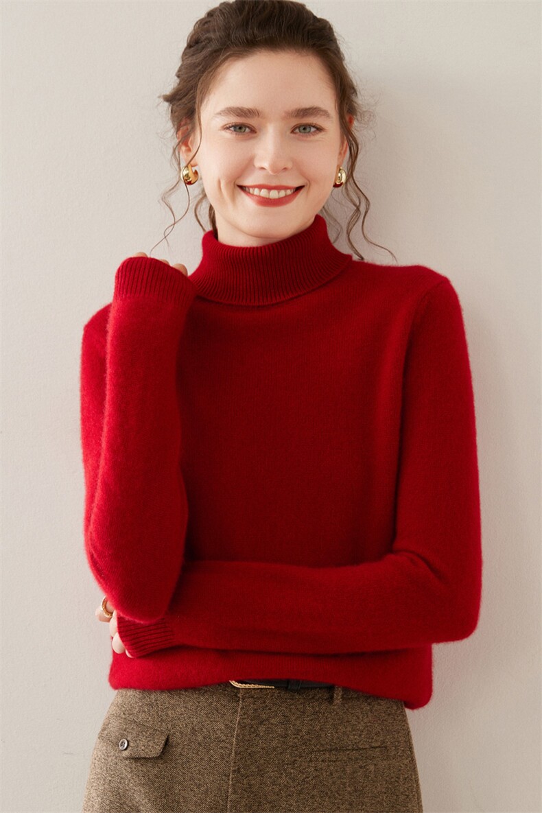 秋冬新款高领羊毛衫女修身显瘦长袖针织打底衫,女装羊毛衫,九嘉羊绒