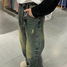 美式复古做旧牛仔裤男女阔腿宽松日系复古水洗长裤潮YYX8029-P43，男装牛仔裤，星座208-5