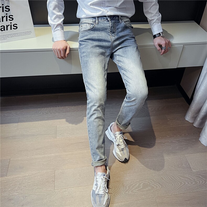B230浅蓝色时尚简约弹力小脚牛仔裤男百搭休闲长裤长期款7761P85,男装牛仔裤,电商B230
