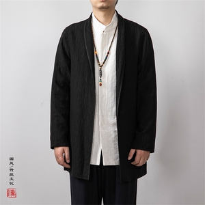 2025秋冬新款风男装棉麻提花翻领新中式风衣F005P90图片