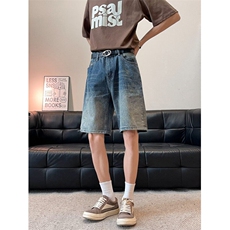 美式仔短裤男夏季宽松复古潮牌休闲高街直筒五分裤RK2925-P45，男装牛仔裤，星座412-2