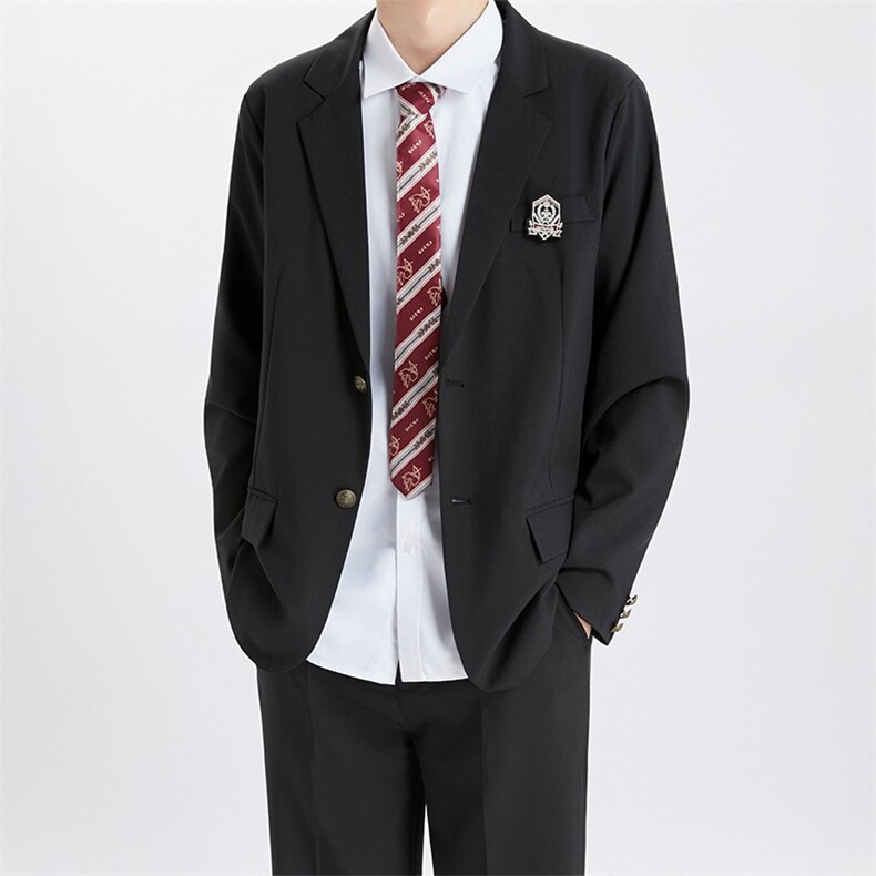 dk日系俩粒扣黑色西服外套男生秋季少年感长款西装西裤套装,男装西服套装,星座506A