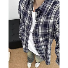 美式格子衬衫男春秋长袖新款潮牌复古百搭衬衣外套CS9005-P35，男装衬衫，星座208-5
