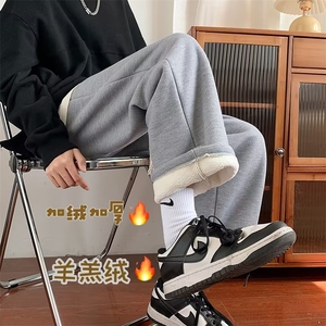 秋冬华夫格羊羔绒休闲运动裤男图片