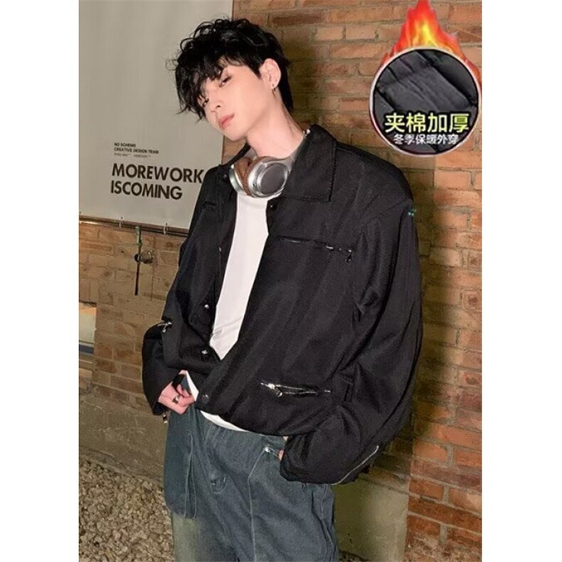 外套男潮高级感秋冬季痞帅穿搭美式复古黑色垫肩棉服J3369，男装棉衣，星座1116A（原606A-3）
