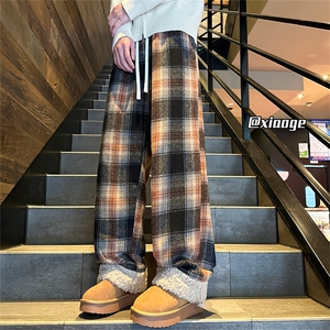 XZ616 秋冬重磅加绒格子条纹拼接羊羔绒休闲长裤 TY1170 P65控88图片