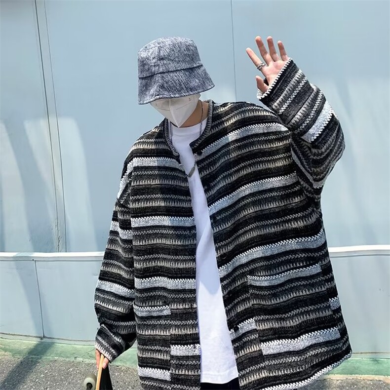港风文艺复古高级感设计条纹拼接毛衣男情侣个性夹克外套Y193P50,男装针织衫/毛衣,星座1116-2