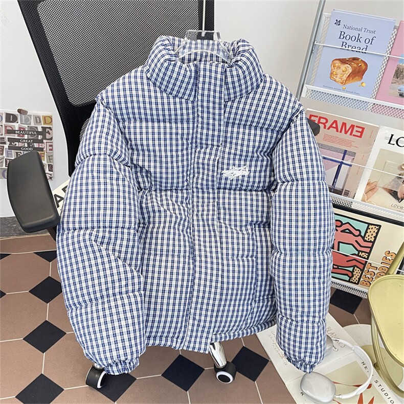 加绒加厚立领棉衣千鸟条纹格字母刺绣棉服面包服手塞棉MY23P76,男装棉衣,星座1013-1