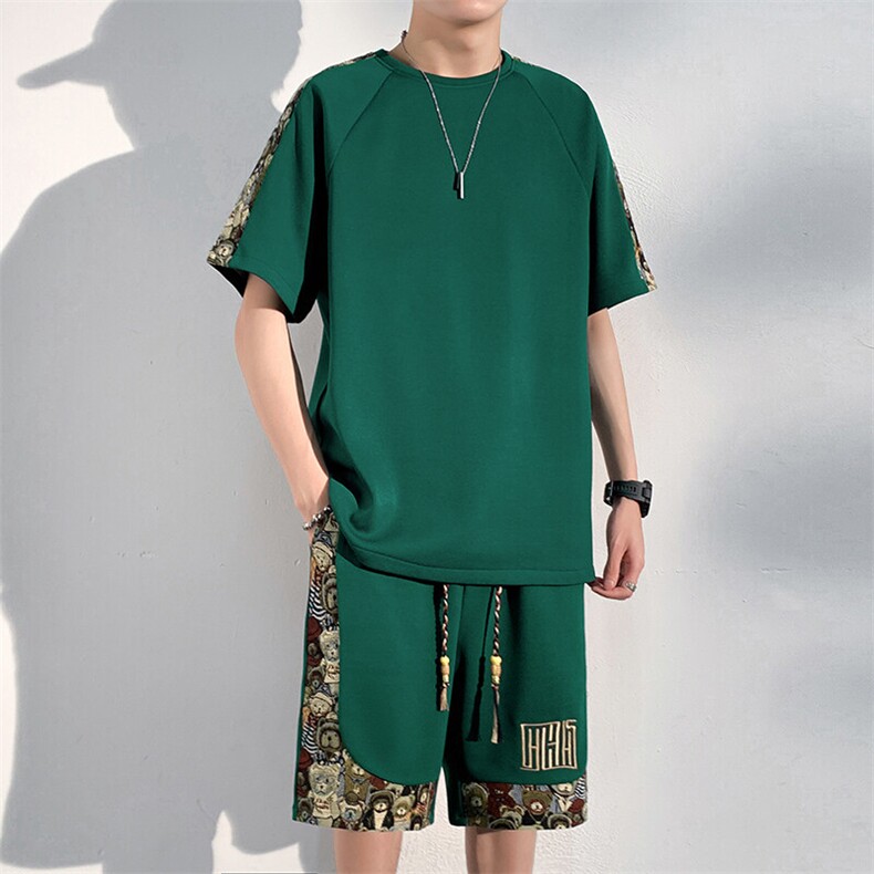 夏季刺绣休闲运动套装男T恤一套五分短裤两件套A266-TZ9908-P50图片