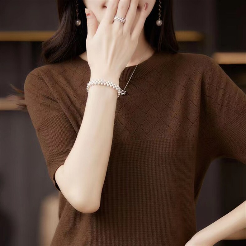简约气质五分袖羊毛打底衫女t恤内搭半高领秋季中袖针织羊绒上衣,针织衫/毛衣,林达羊绒