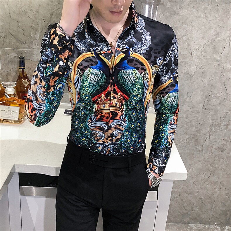 2021春秋男衬衫英伦长袖上衣印花男装韩版修身四季潮流衬衣H855-P55,男装衬衫,星座419（原A233）