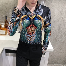 2021春秋男衬衫英伦长袖上衣印花男装韩版修身四季潮流衬衣H855-P55，男装衬衫，星座419（原A233）