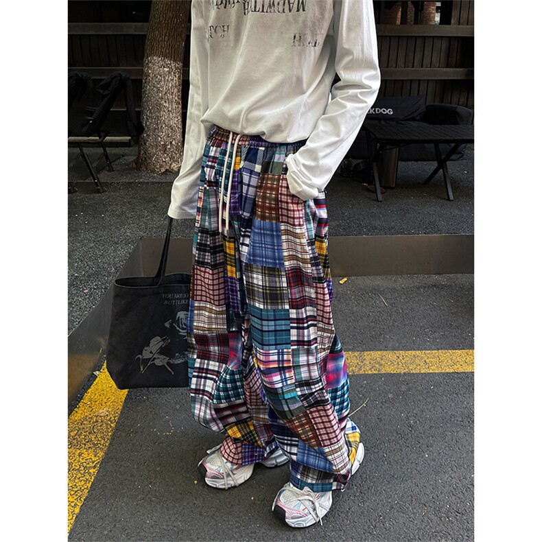 8XL-M美式废土风拼接裤痞帅阔腿裤嘻哈宽松休闲裤男K9125P58控78,男装休闲裤,电商D206-1