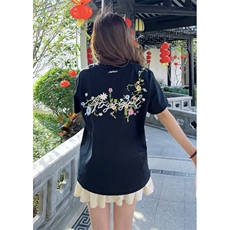 新中式风重工花卉刺绣短袖男女T恤宽松tshirt小众休闲上衣T7080，男装T恤，星座601-1
