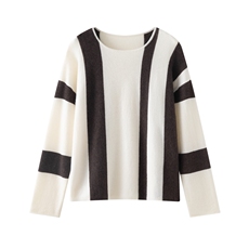 2025秋冬百搭时尚简约圆领拼色长袖针织衫，女装针织衫/毛衣，木淼羊绒