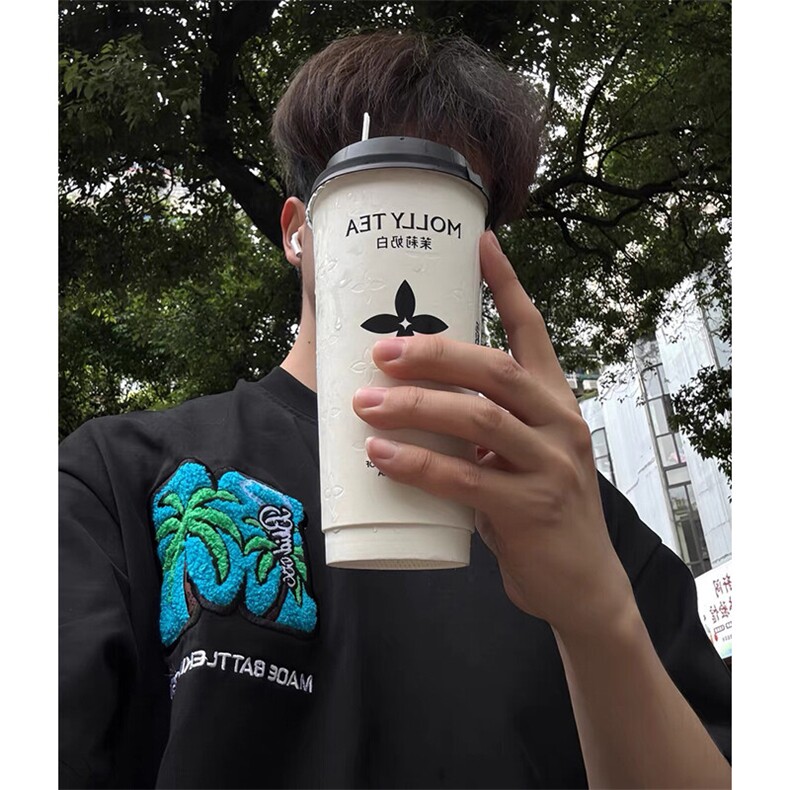 万针全刺绣工艺抖音得物高品质260克重磅纯棉双纱美式高街短袖T恤,男装T恤,电商A486-1