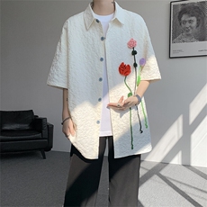 夏季法式小众肌理感衬衫短袖原创立体花朵衬衣多巴胺外套男CS531，男装衬衫，电商D206-1