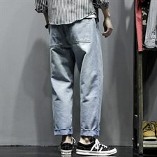 2021春秋季日系潮流大码男美式直筒毛边纯色九分裤牛仔裤K297-P50，男装牛仔裤，电商A001