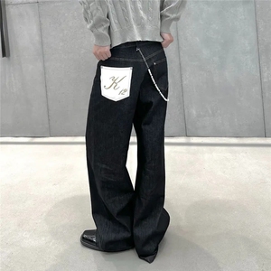 美式原牛高街复古休闲牛仔裤男女cleanfit百搭宽松阔腿垂感长裤子图片