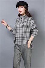 衬衫2021年秋季潮流简约个性显瘦修身百搭长袖拼接POLO领，女装衬衫，奕阳依阁