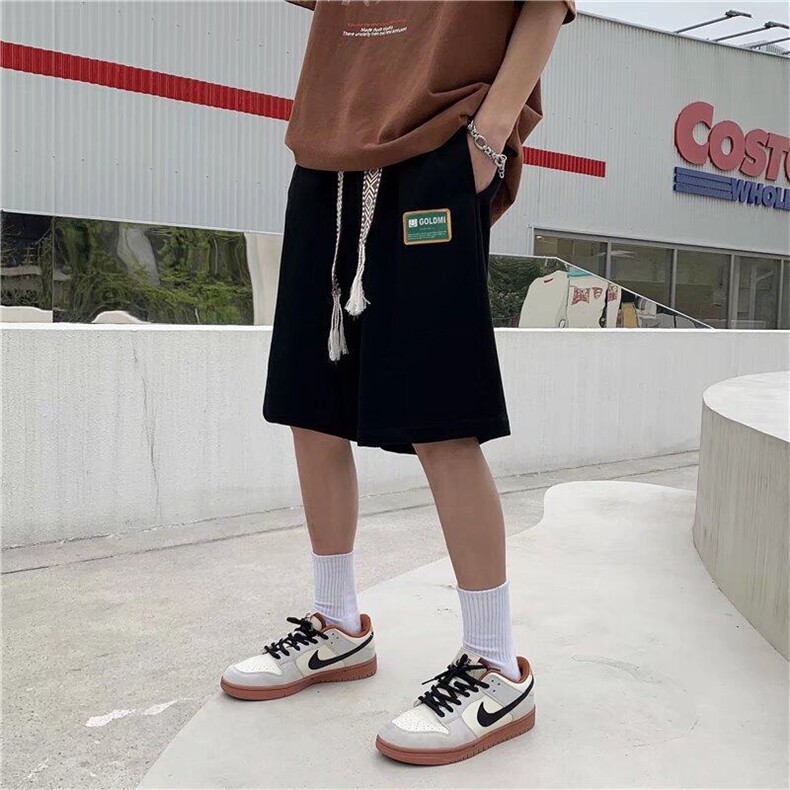 夏季新款排扣设计感运动短裤潮流休闲五分阔腿裤子,男装牛仔裤,星座410-7