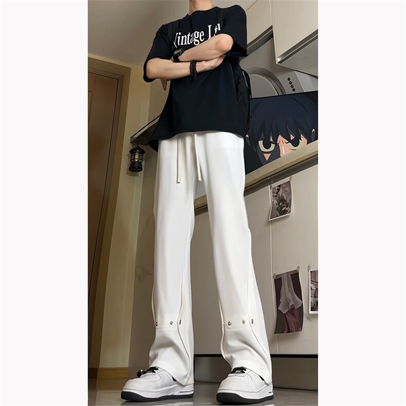 夏季冰丝西裤小众百搭微喇铆钉纽扣排扣冰丝裤子K2411-P50图片