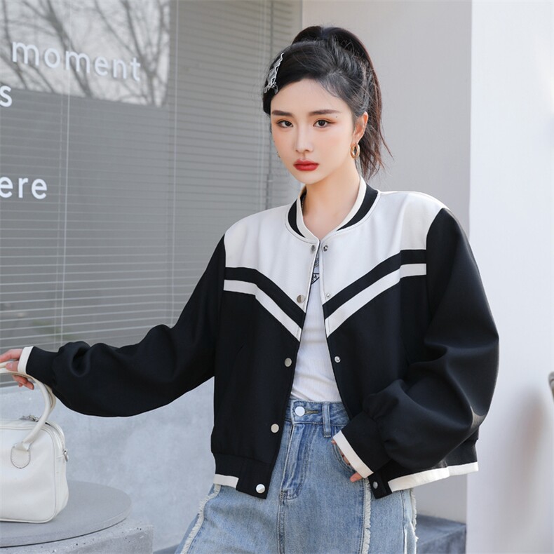 撞色拼接短款外套春装女2025年新款韩版冷淡系高级感休闲夹克上衣,女装短外套,天丽