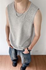 夏季2026男装新款美式无袖T恤绣花宽松坎肩背心夏装上衣S416-特25，男装背心/马甲，电商A233-1