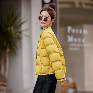 黄色时尚立领短款羽绒服女2025冬季新款宽松百搭超好看白鸭绒外套图片