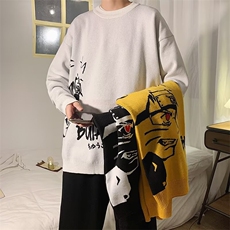 新款秋冬复古简约小众设计针织衫男女潮牌宽松情侣打底线衫毛衣，男装T恤，星座506A