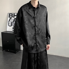 2025秋冬新款龙纹长袖衬衫外套厚款新中式盘扣唐装汉服2536-P60，男装衬衫，电商A057