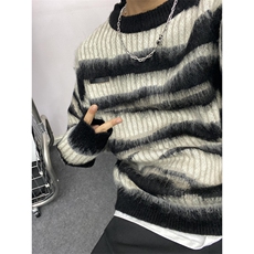 马海毛条纹美式复古毛衣男潮牌秋冬慵懒oversize针织衫M6011，男装针织衫/毛衣，星座1116A（原606A-3）