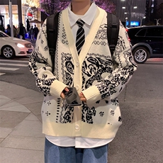 M3123-P85秋冬新款腰果花毛衣男女情侣宽松针织开衫上衣外套，男装针织衫/毛衣，电商A009A（原A058A）